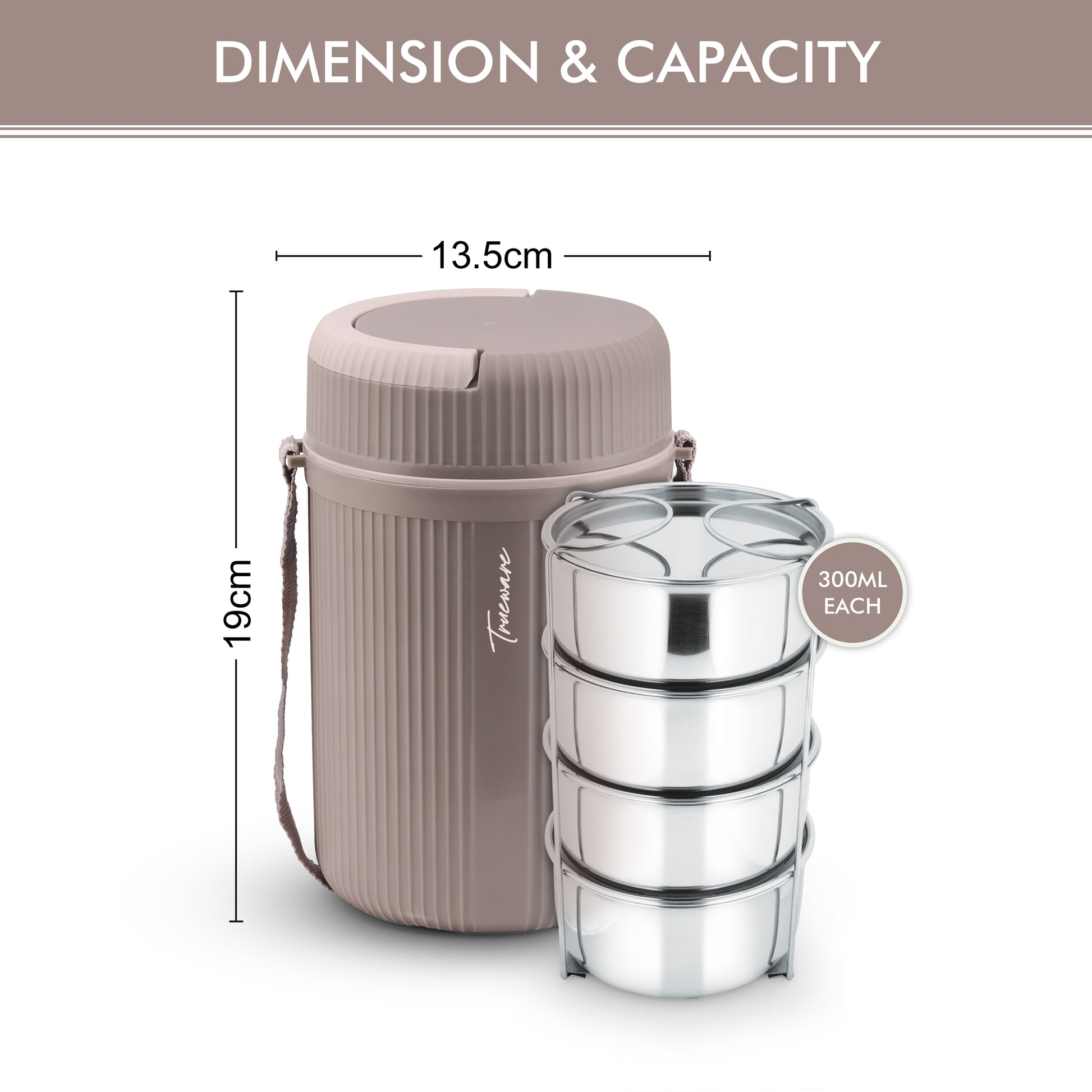 Trueware Quick Meal 4 Insulated Thermoware Hot Lunch Box with 4 SS Container 300 ML Each