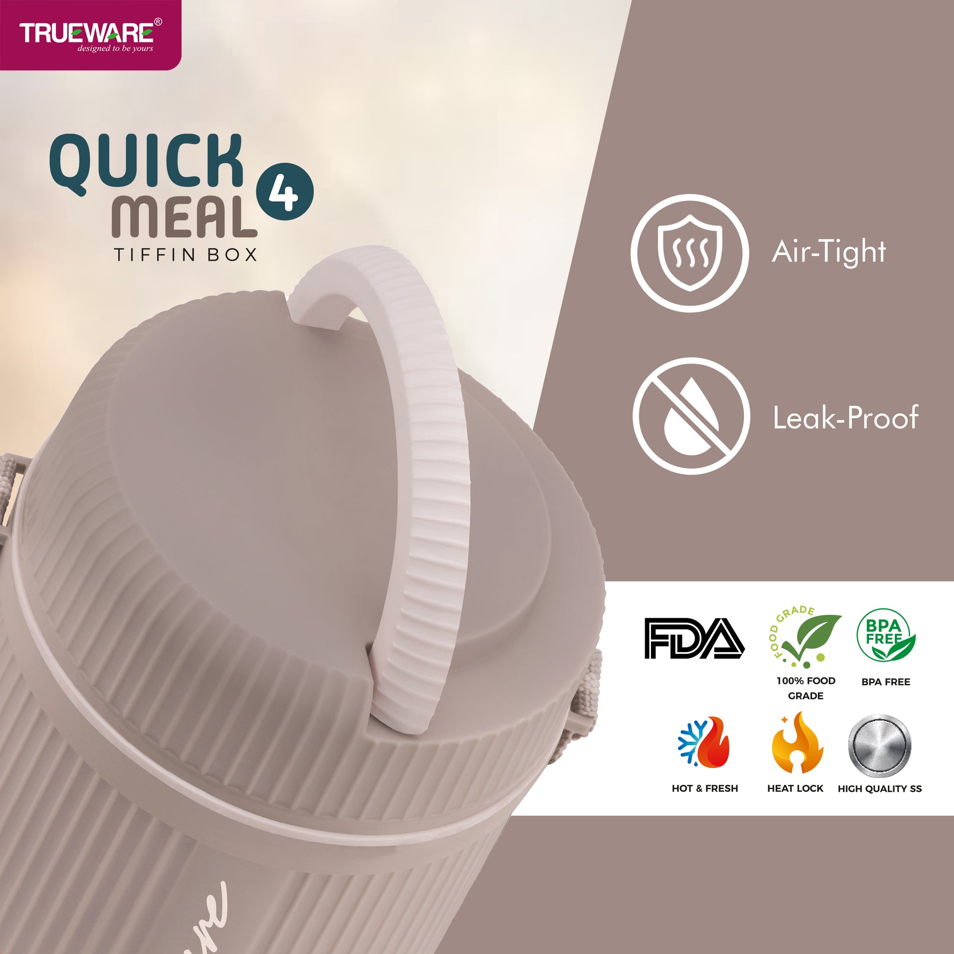 Trueware Quick Meal 4 Insulated Thermoware Hot Lunch Box with 4 SS Container 300 ML Each