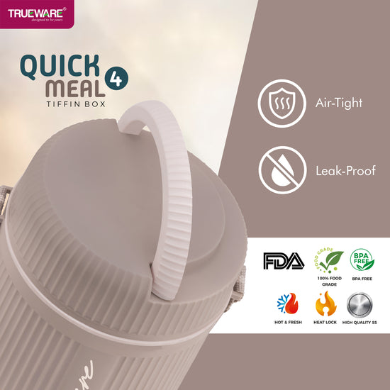 Trueware Quick Meal 4 Insulated Thermoware Hot Lunch Box with 4 SS Container 300 ML Each