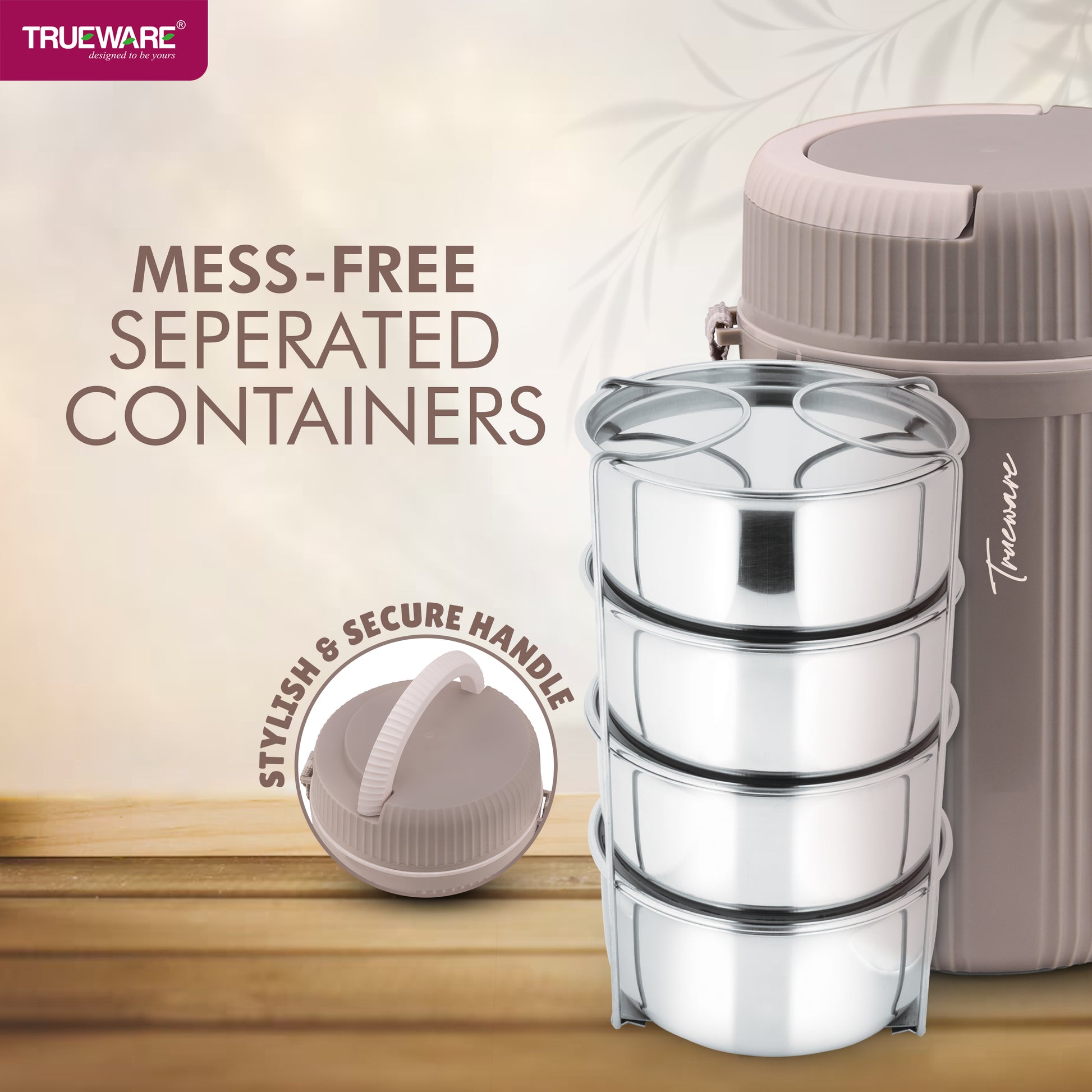 Trueware Quick Meal 4 Insulated Thermoware Hot Lunch Box with 4 SS Container 300 ML Each