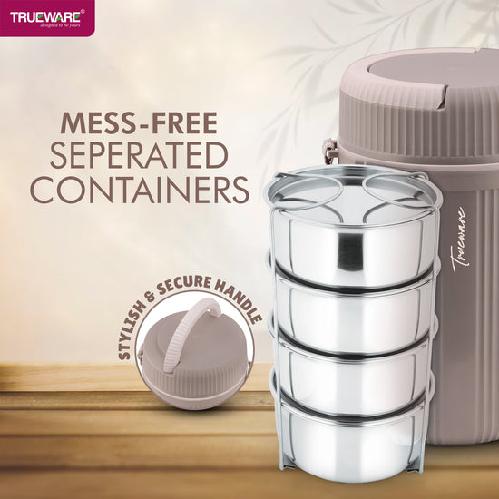 Trueware Quick Meal 4 Insulated Thermoware Hot Lunch Box with 4 SS Container 300 ML Each