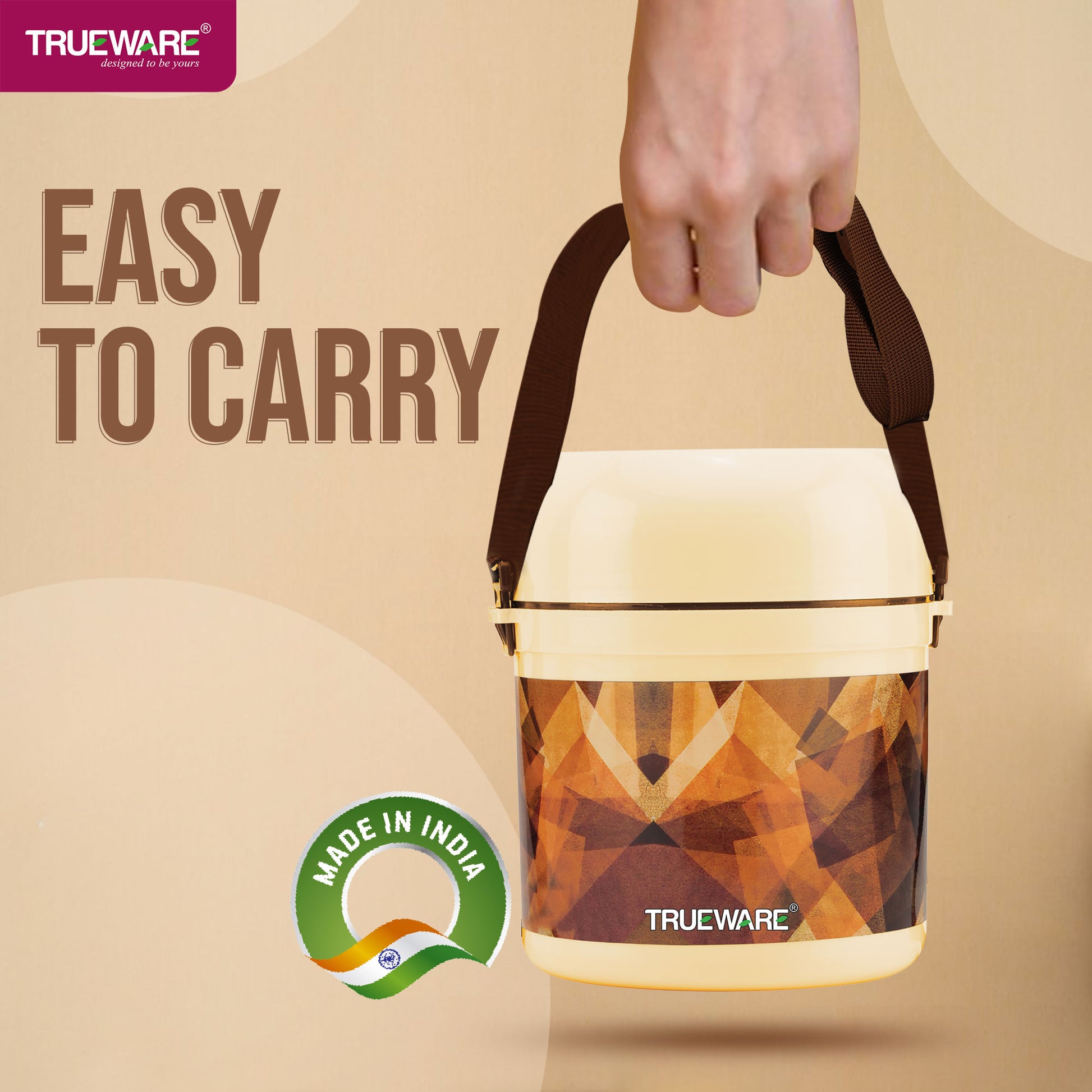 Trueware Office 2 Lunch Box with 3 Stainless Steel Container,300ml X2, 200Ml X 1 Brown