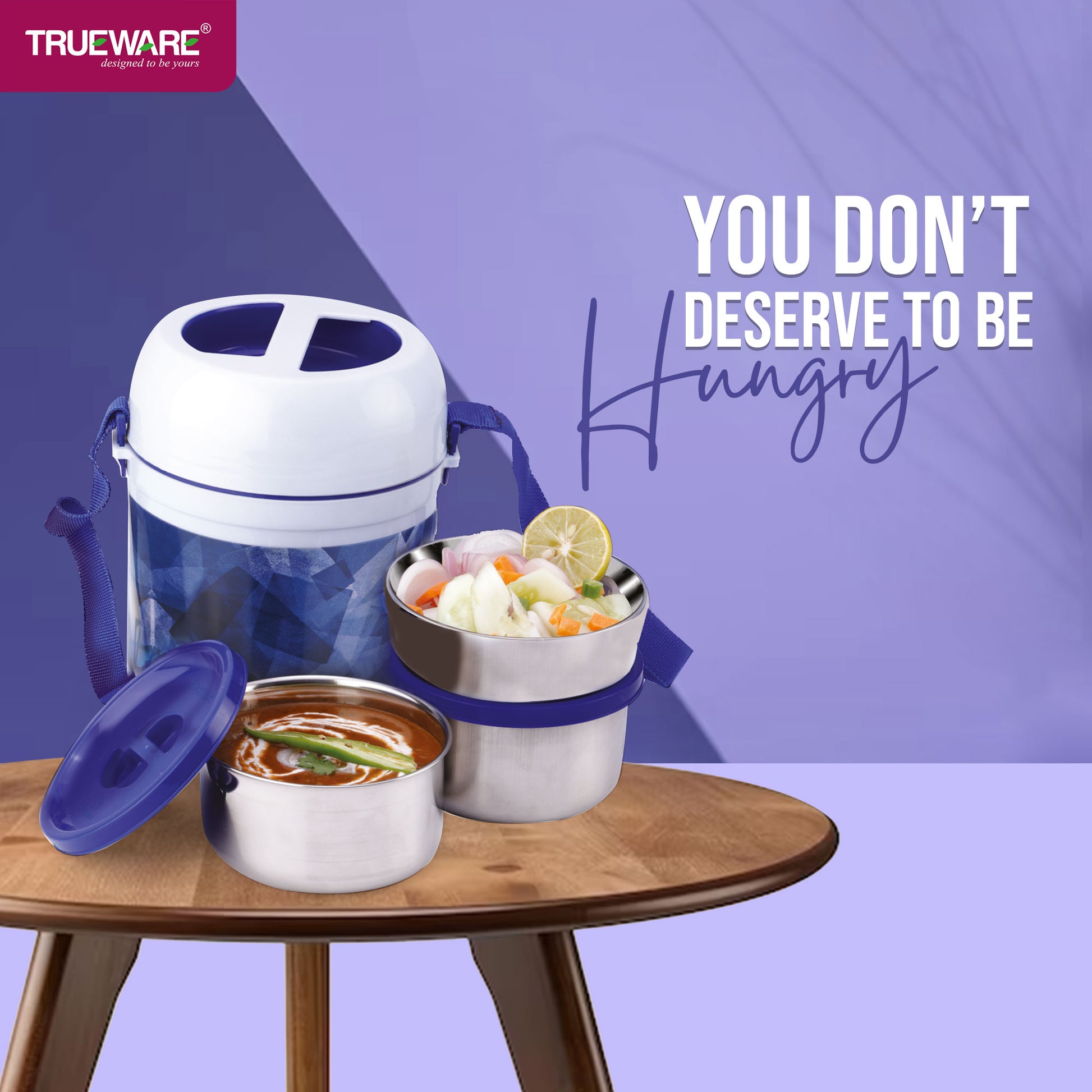 Trueware Office 2 Lunch Box with 3 Stainless Steel Container,300ml X2, 200Ml X 1 Brown