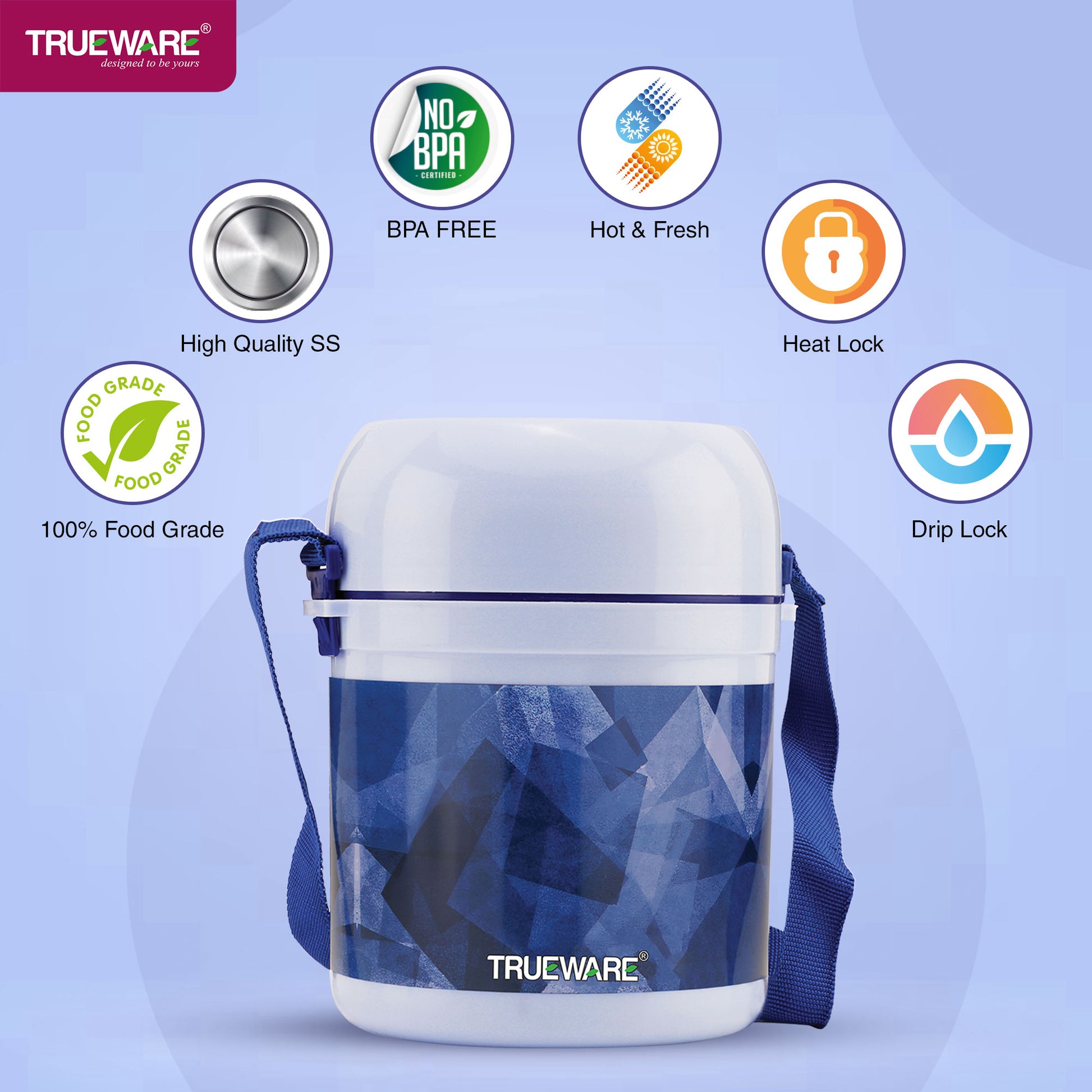 Trueware Office 2 Lunch Box with 3 Stainless Steel Container,300ml X2, 200Ml X 1 Brown