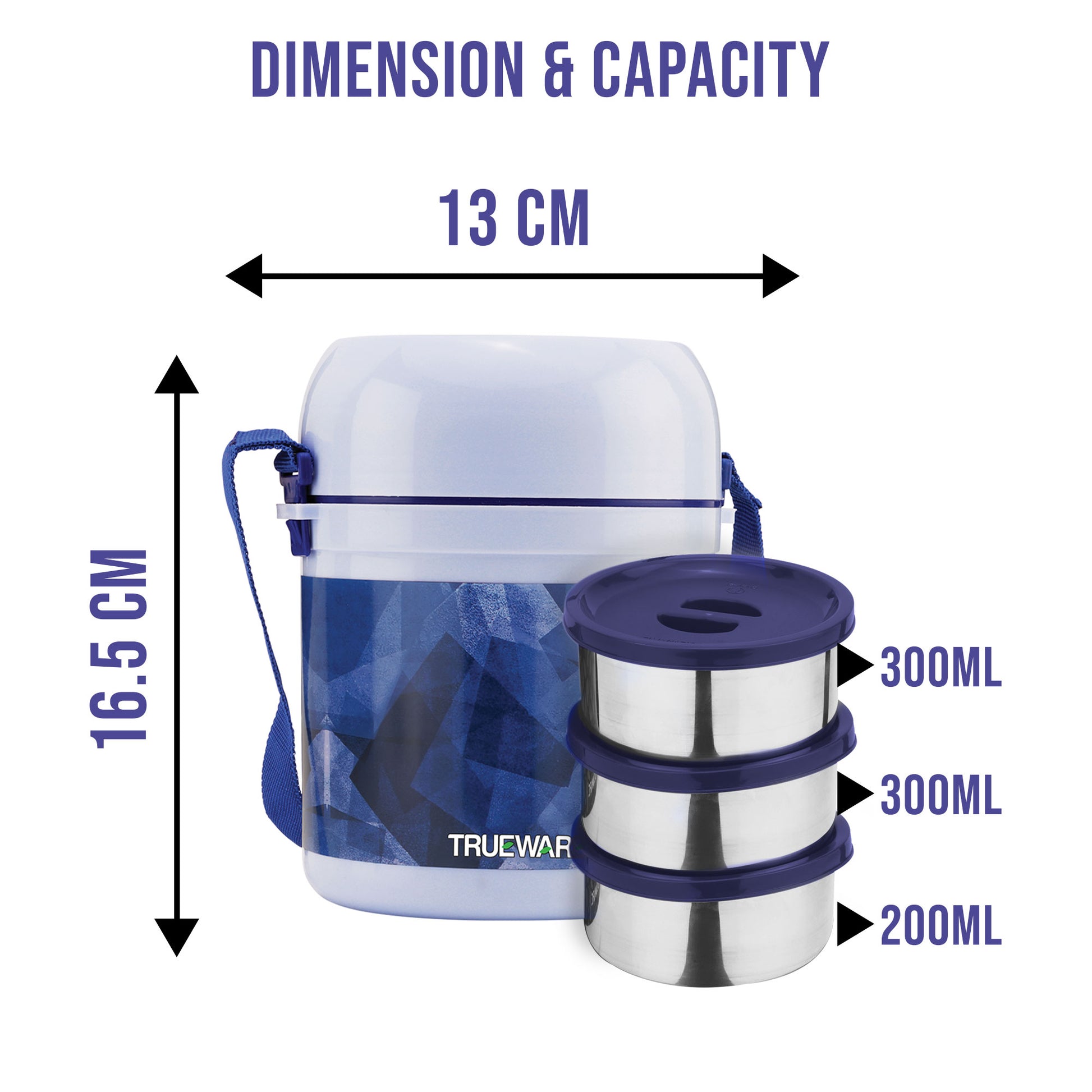 Trueware Office 2 Lunch Box with 3 Stainless Steel Container,300ml X2, 200Ml X 1 Brown