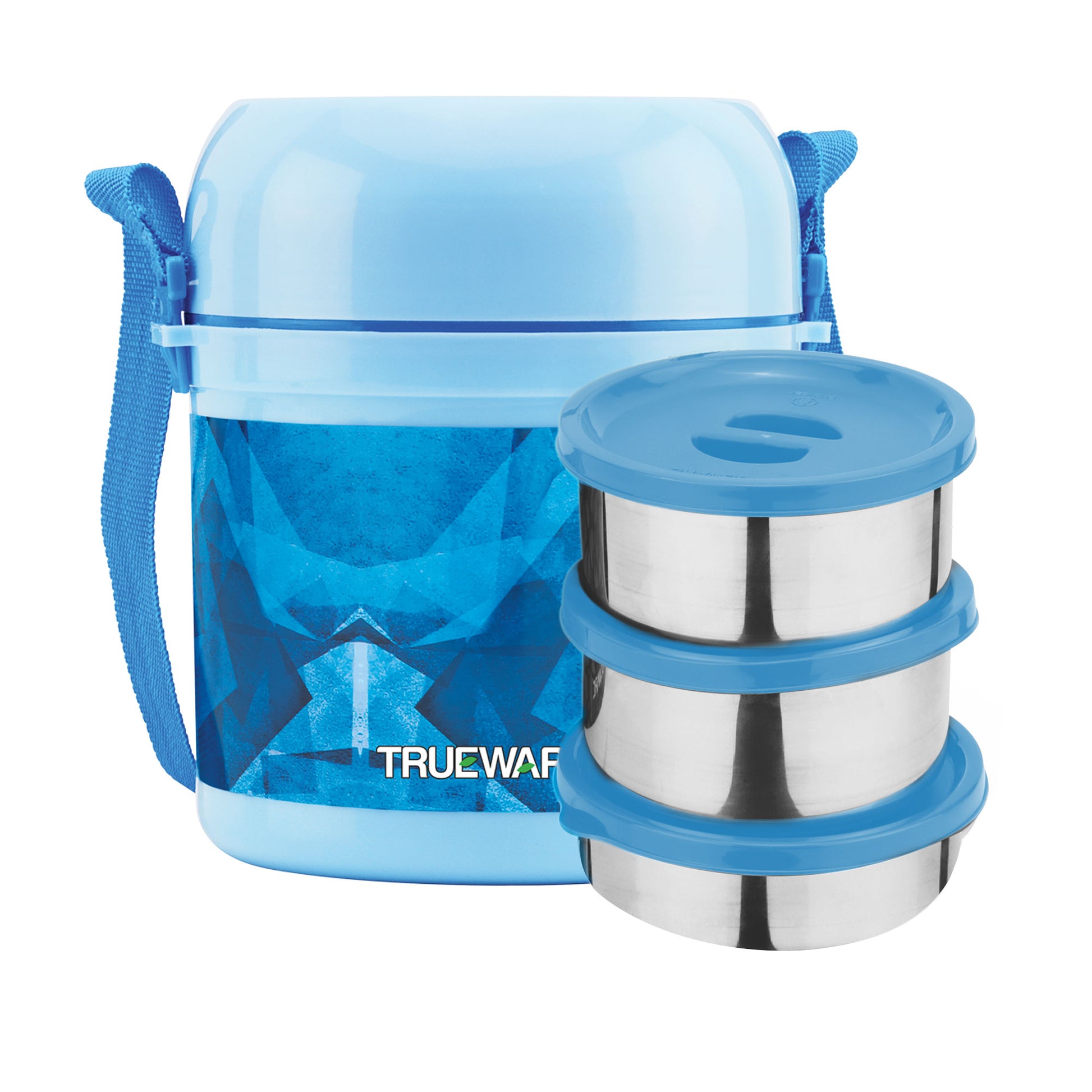 Trueware Office 2 Lunch Box with 3 Stainless Steel Container,300ml X2, 200Ml X 1 Brown