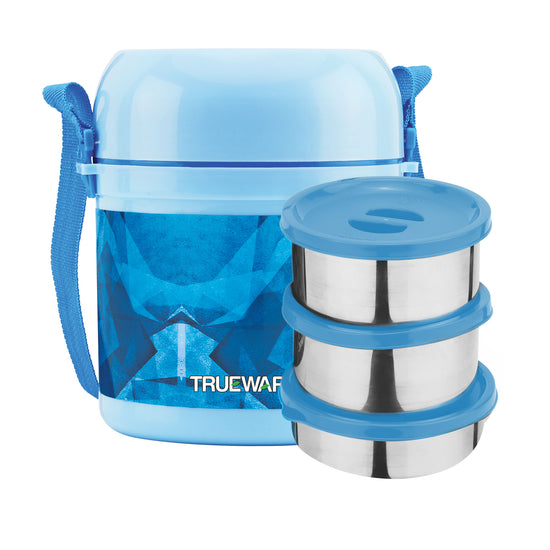 Trueware Office 2 Lunch Box with 3 Stainless Steel Container,300ml X2, 200Ml X 1 Brown