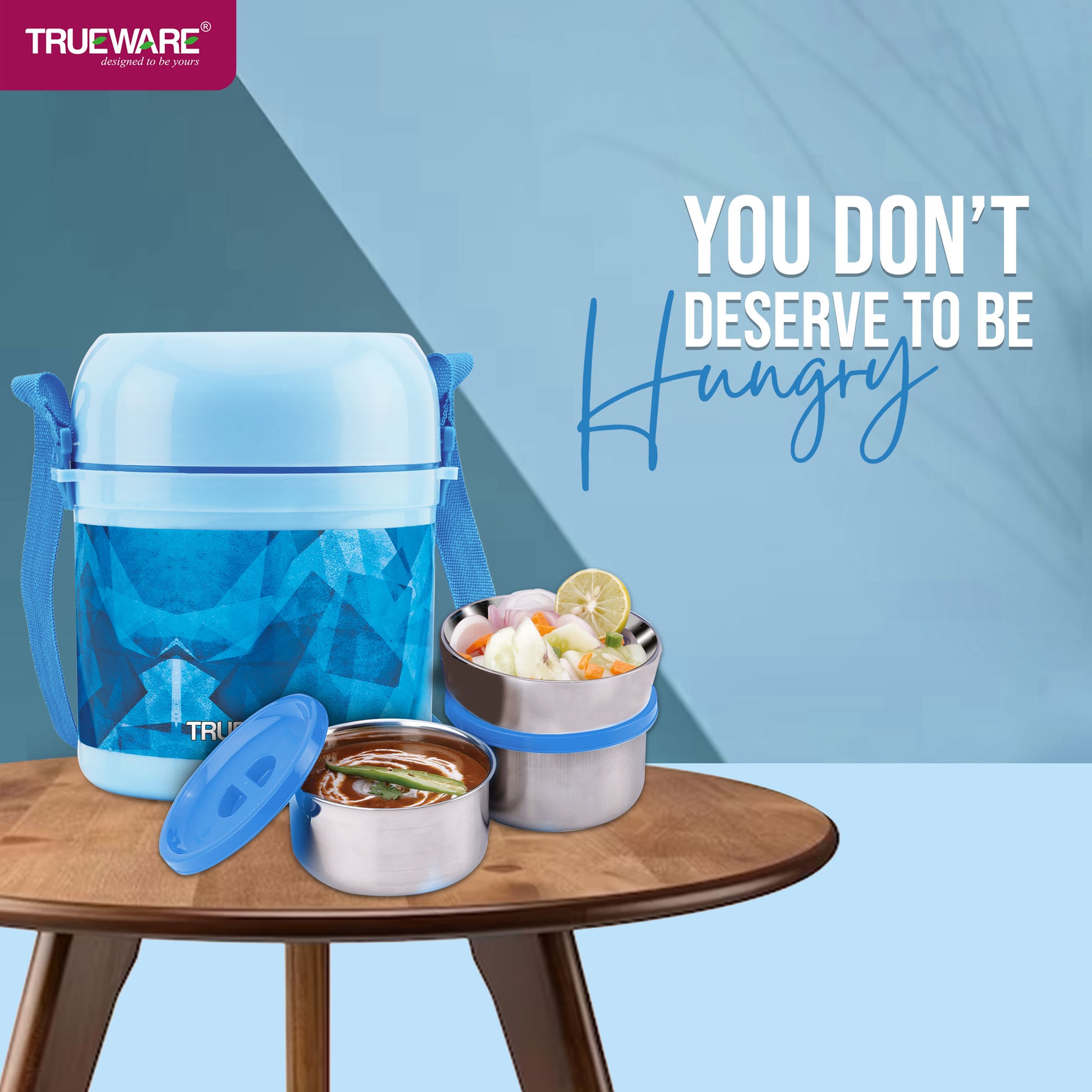 Trueware Office 2 Lunch Box with 3 Stainless Steel Container,300ml X2, 200Ml X 1 Brown