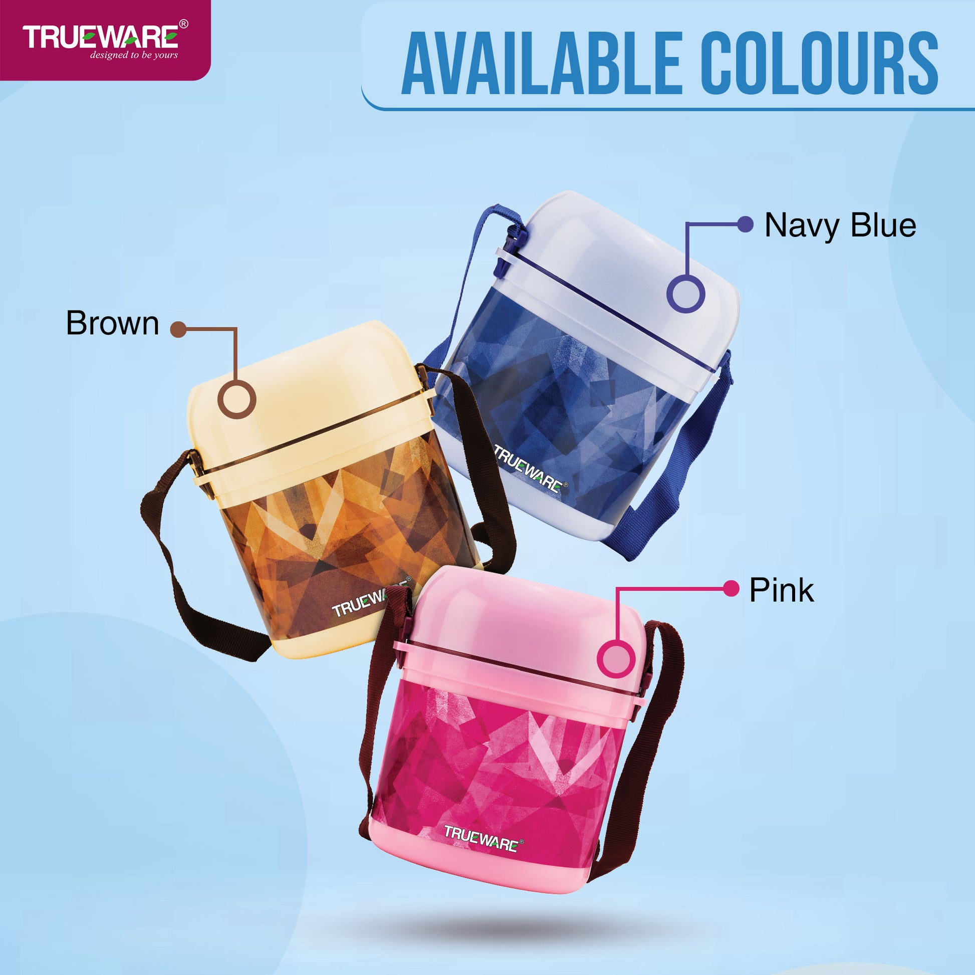 Trueware Office 2 Lunch Box with 3 Stainless Steel Container,300ml X2, 200Ml X 1 Brown