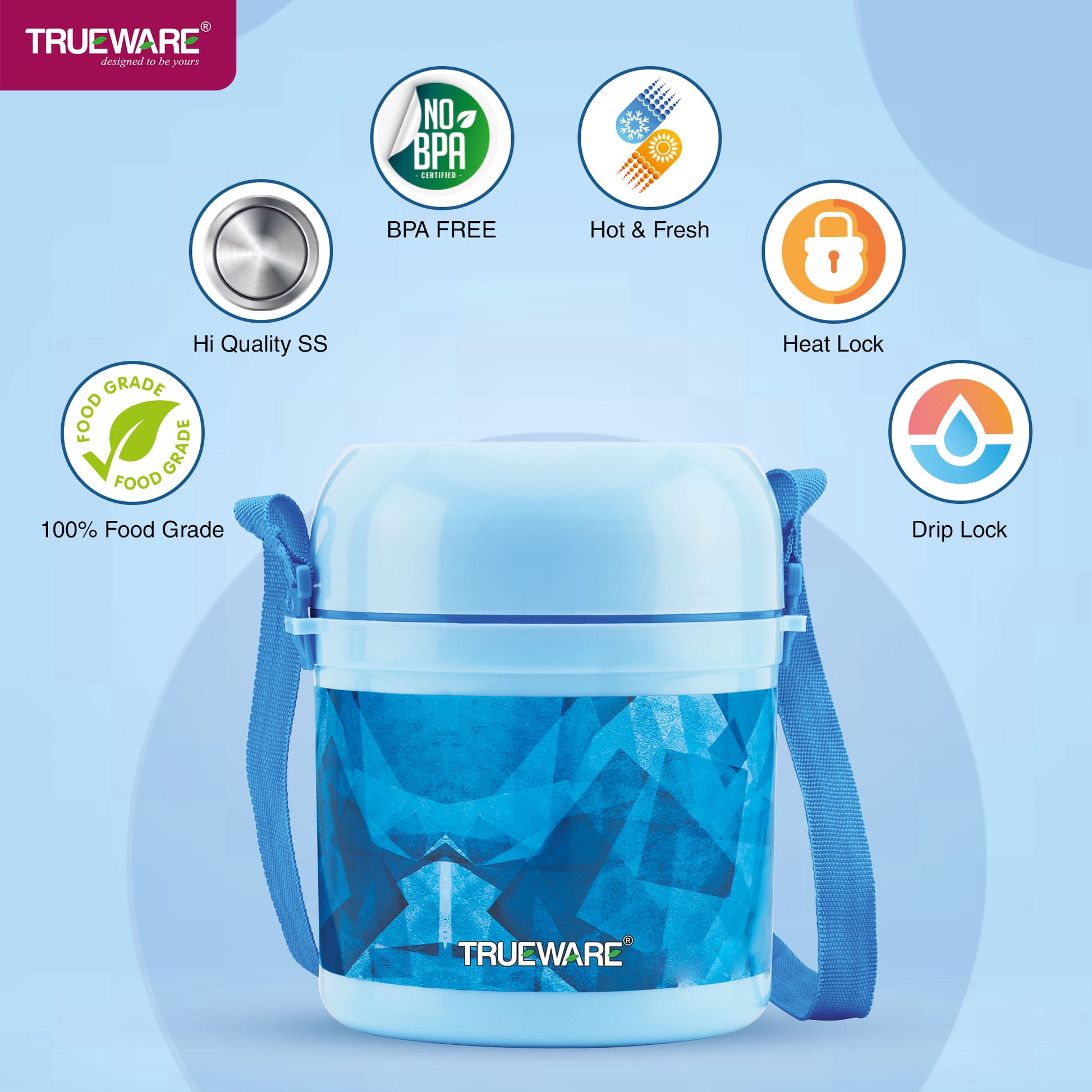 Trueware Office 2 Lunch Box with 3 Stainless Steel Container,300ml X2, 200Ml X 1 Brown
