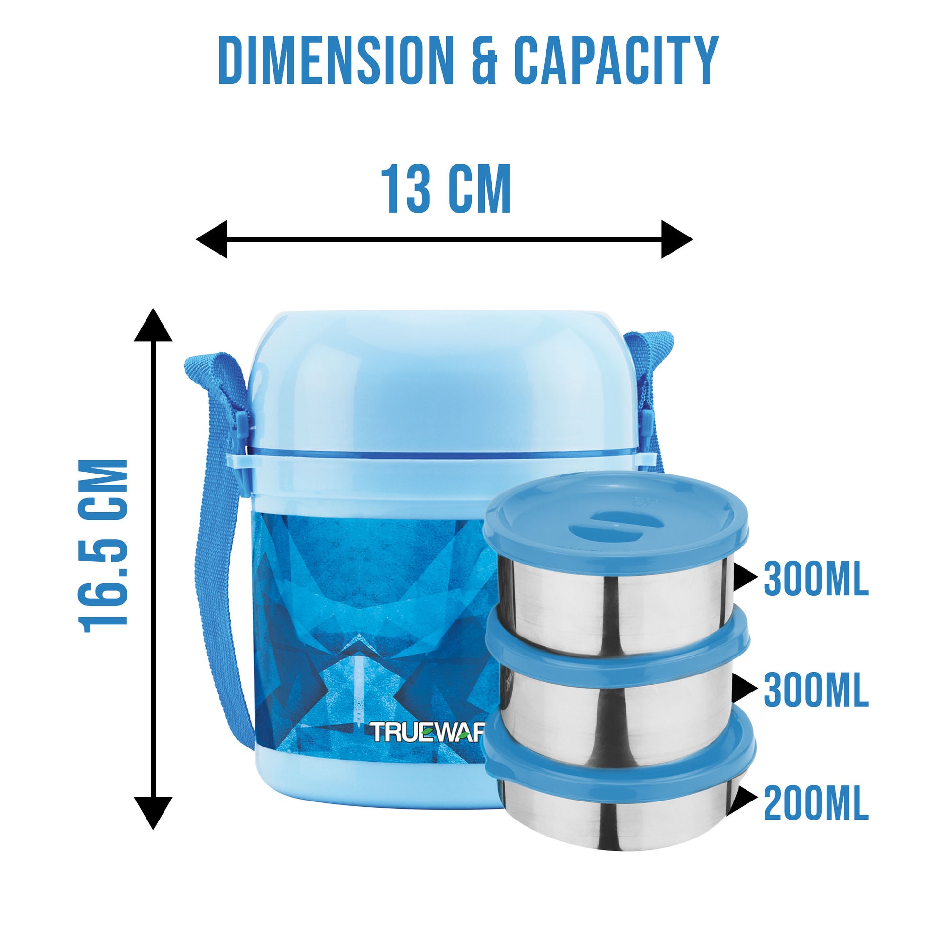 Trueware Office 2 Lunch Box with 3 Stainless Steel Container,300ml X2, 200Ml X 1 Brown