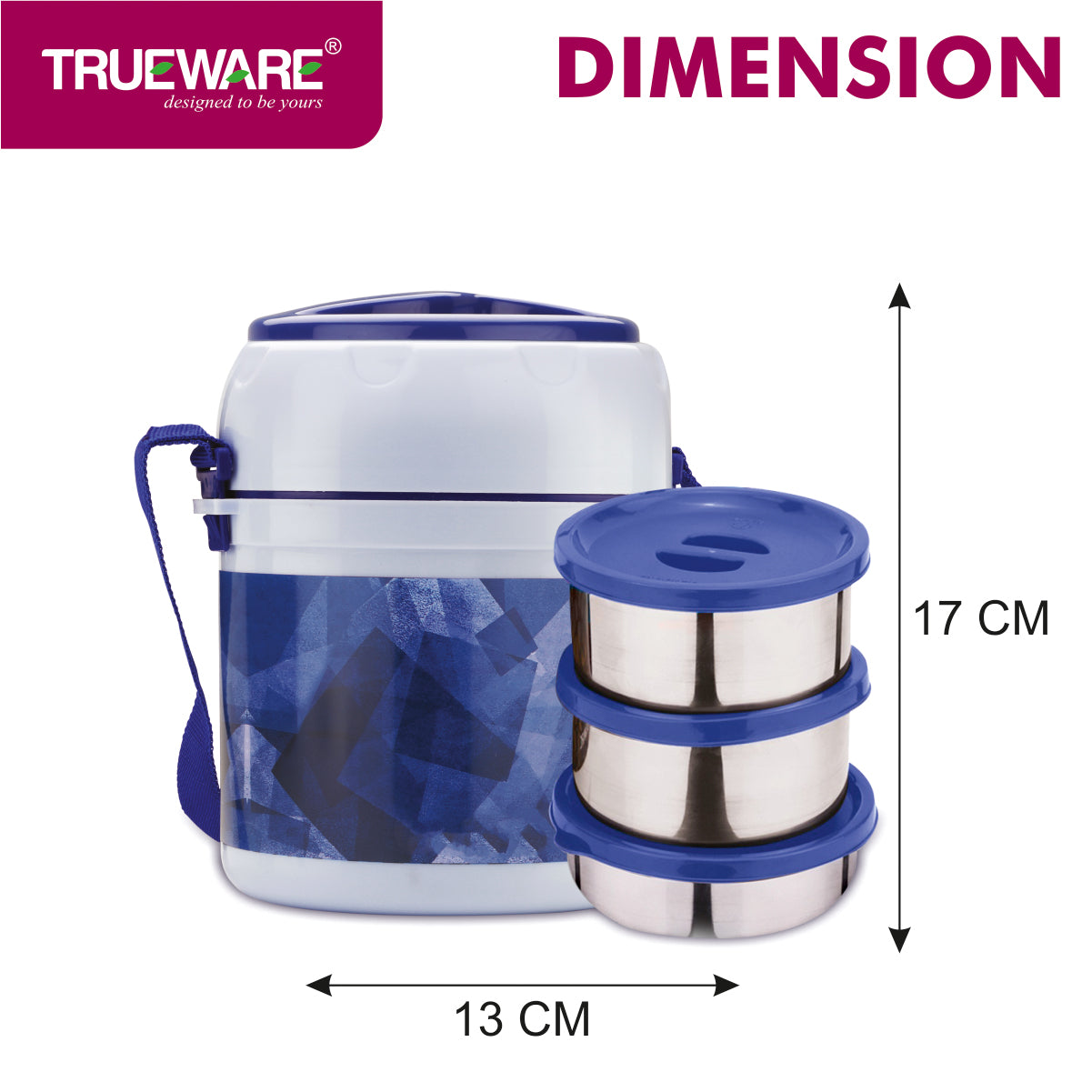 Trueware Office 3 Lunch Box with 3 Stainless Steel Container,300ml X 3 Brown
