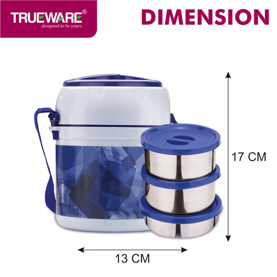 Trueware Office 3 Lunch Box with 3 Stainless Steel Container,300ml X 3 Brown