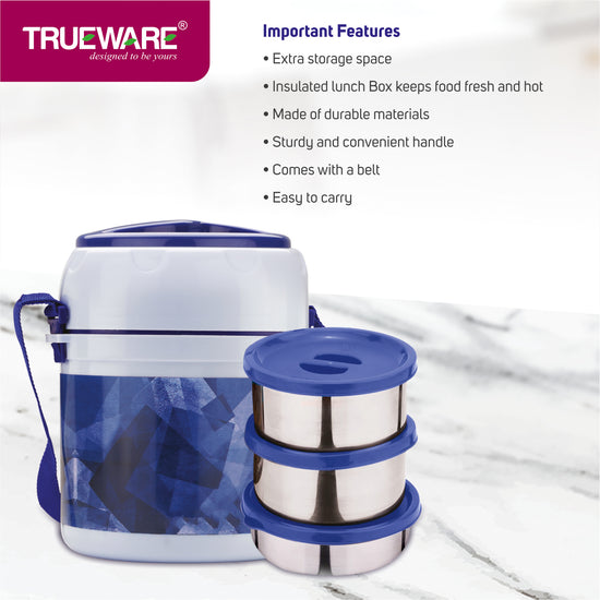 Trueware Office 3 Lunch Box with 3 Stainless Steel Container,300ml X 3 Brown