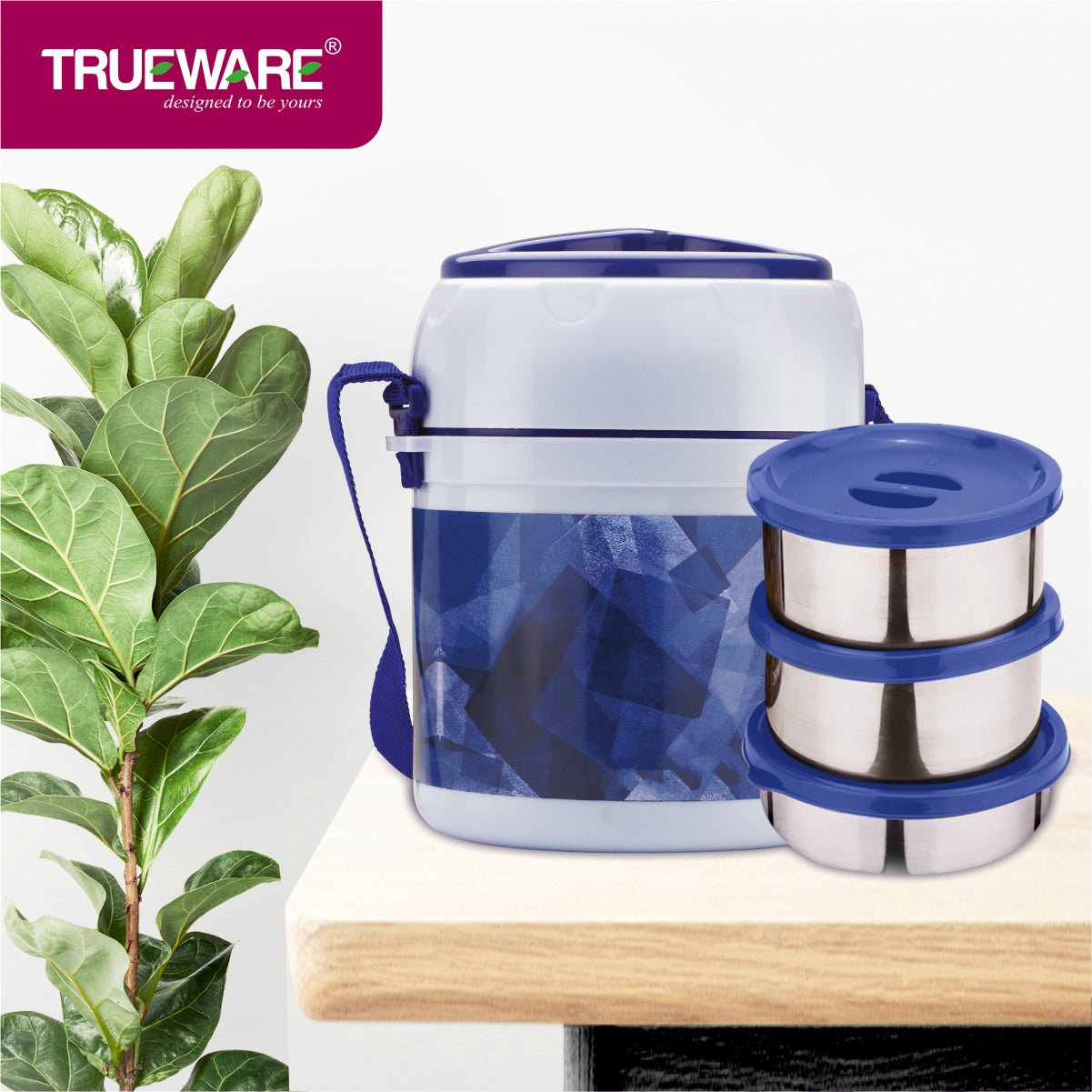 Trueware Office 3 Lunch Box with 3 Stainless Steel Container,300ml X 3 Brown