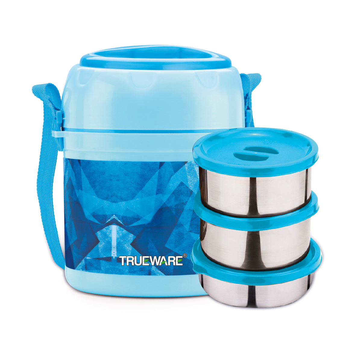 Trueware Office 3 Lunch Box with 3 Stainless Steel Container,300ml X 3 Brown