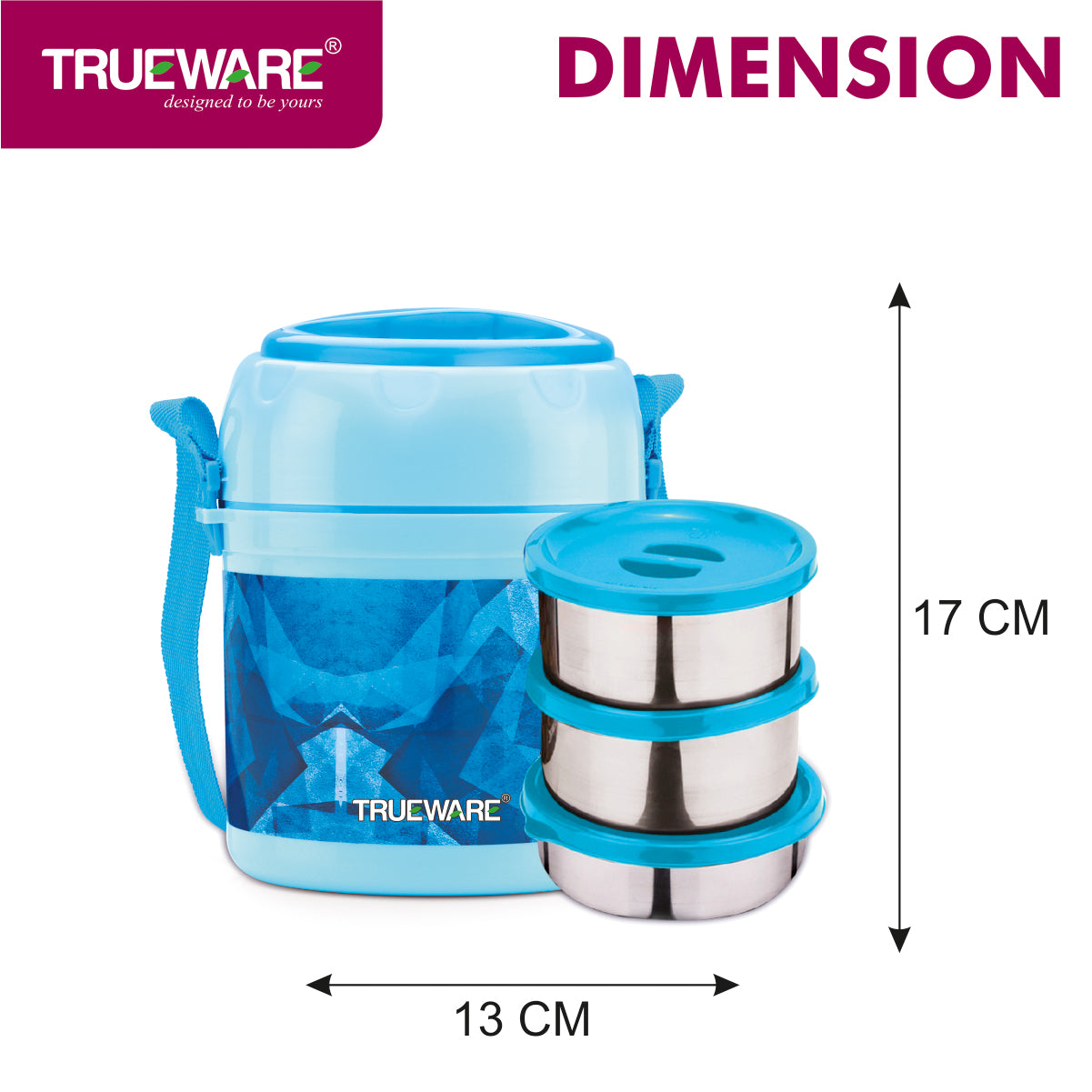 Trueware Office 3 Lunch Box with 3 Stainless Steel Container,300ml X 3 Brown