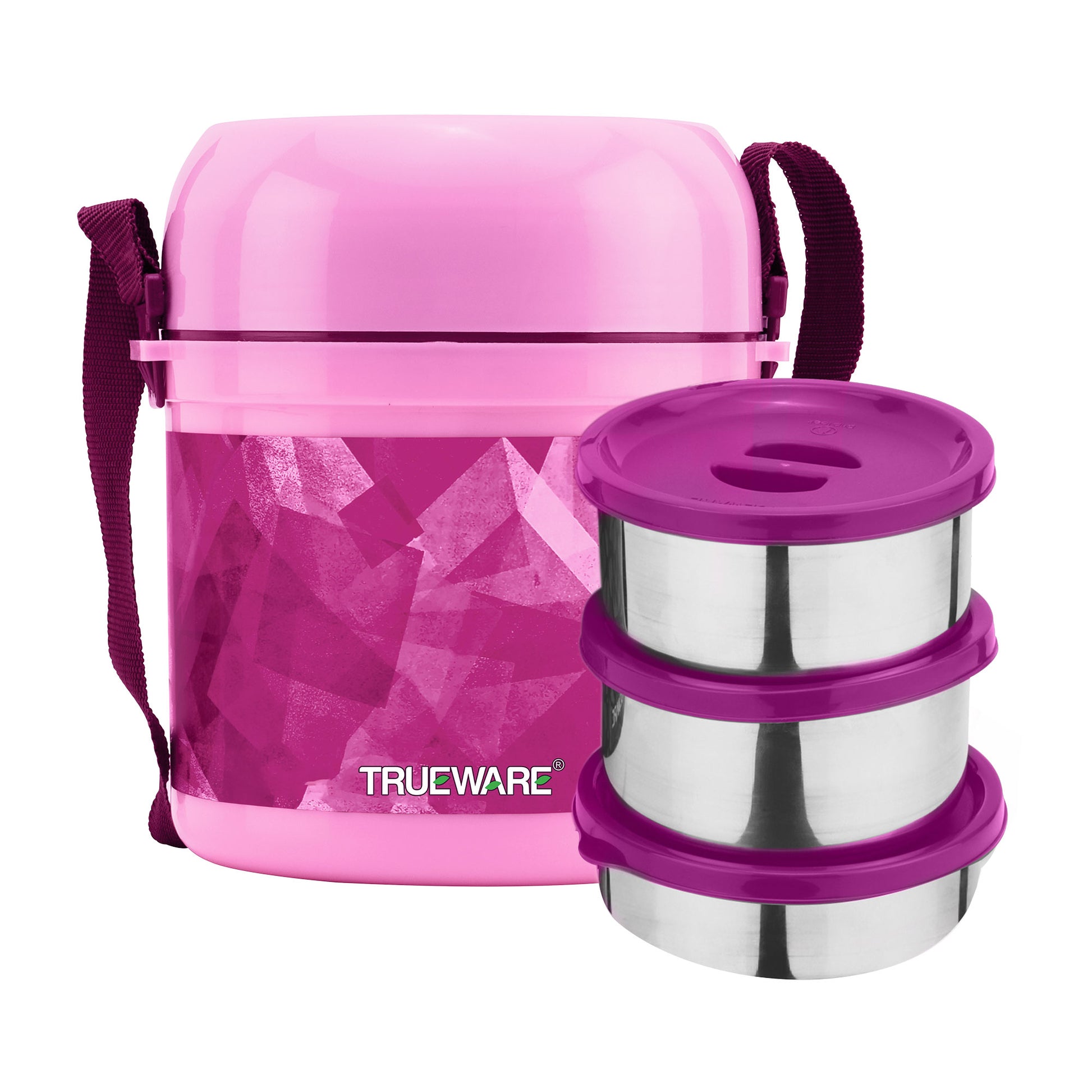 Trueware Office 3 Lunch Box with 3 Stainless Steel Container,300ml X 3 Brown
