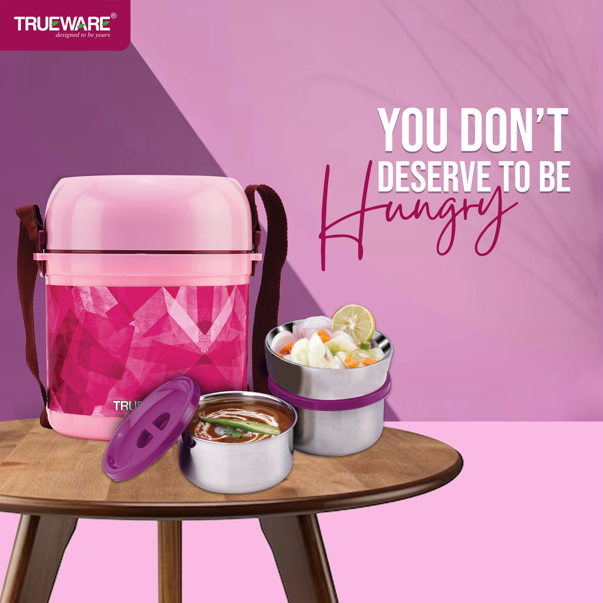 Trueware Office 3 Lunch Box with 3 Stainless Steel Container,300ml X 3 Brown