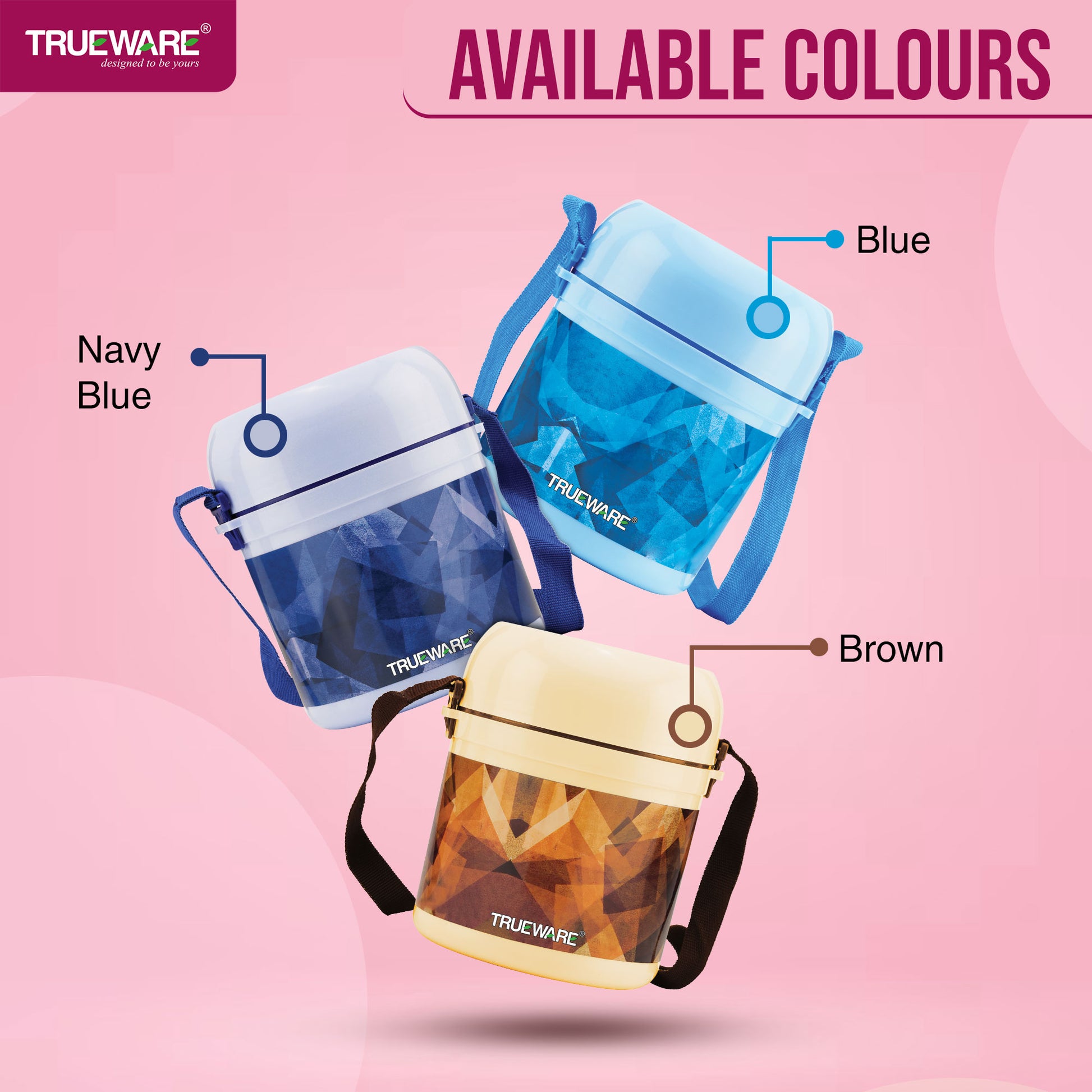 Trueware Office 3 Lunch Box with 3 Stainless Steel Container,300ml X 3 Brown