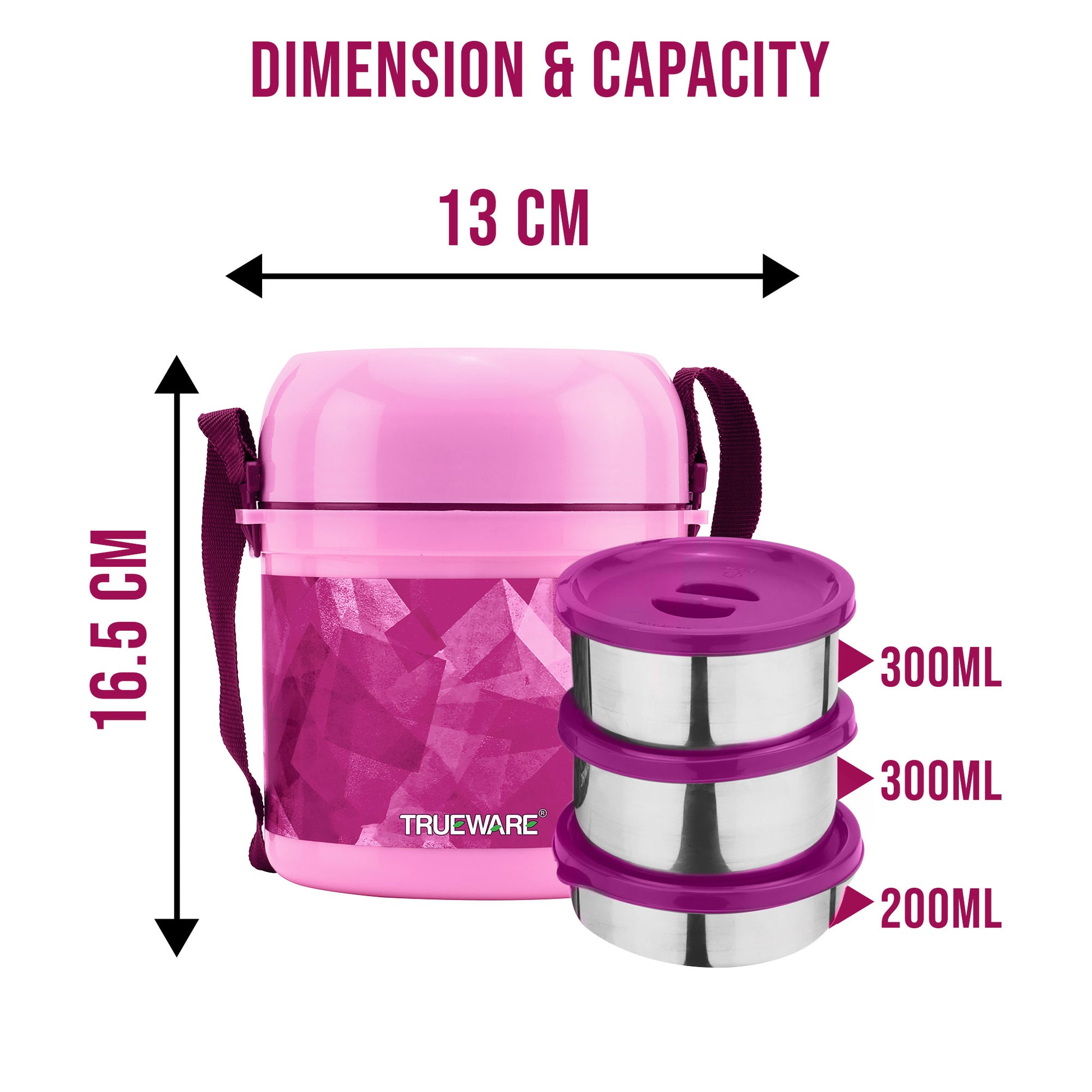 Trueware Office 3 Lunch Box with 3 Stainless Steel Container,300ml X 3 Brown