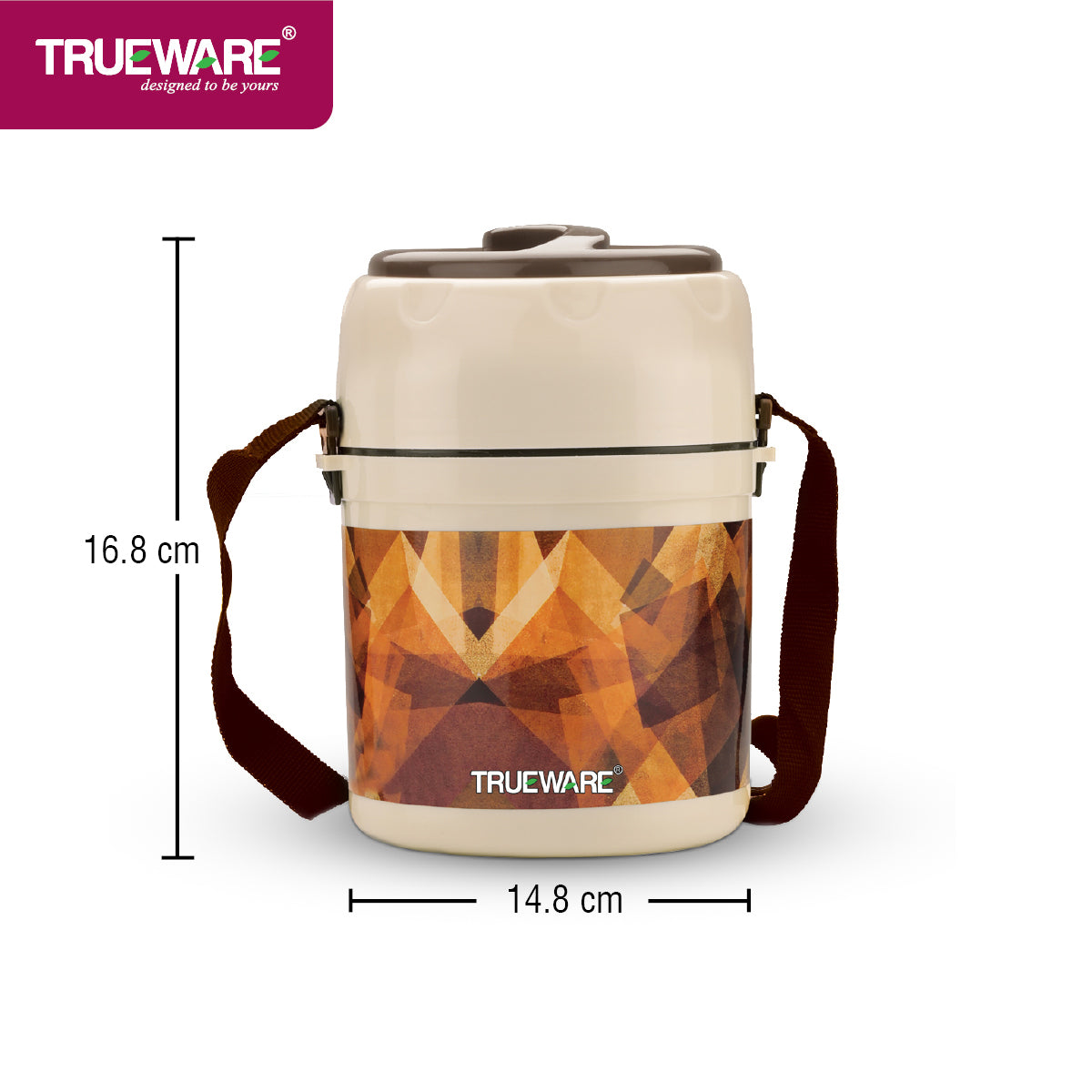TRUEWARE Office Plus 2 Lunch Box with 3 Stainless Steel Container,300ml X2 , 200Ml X 1 Brown