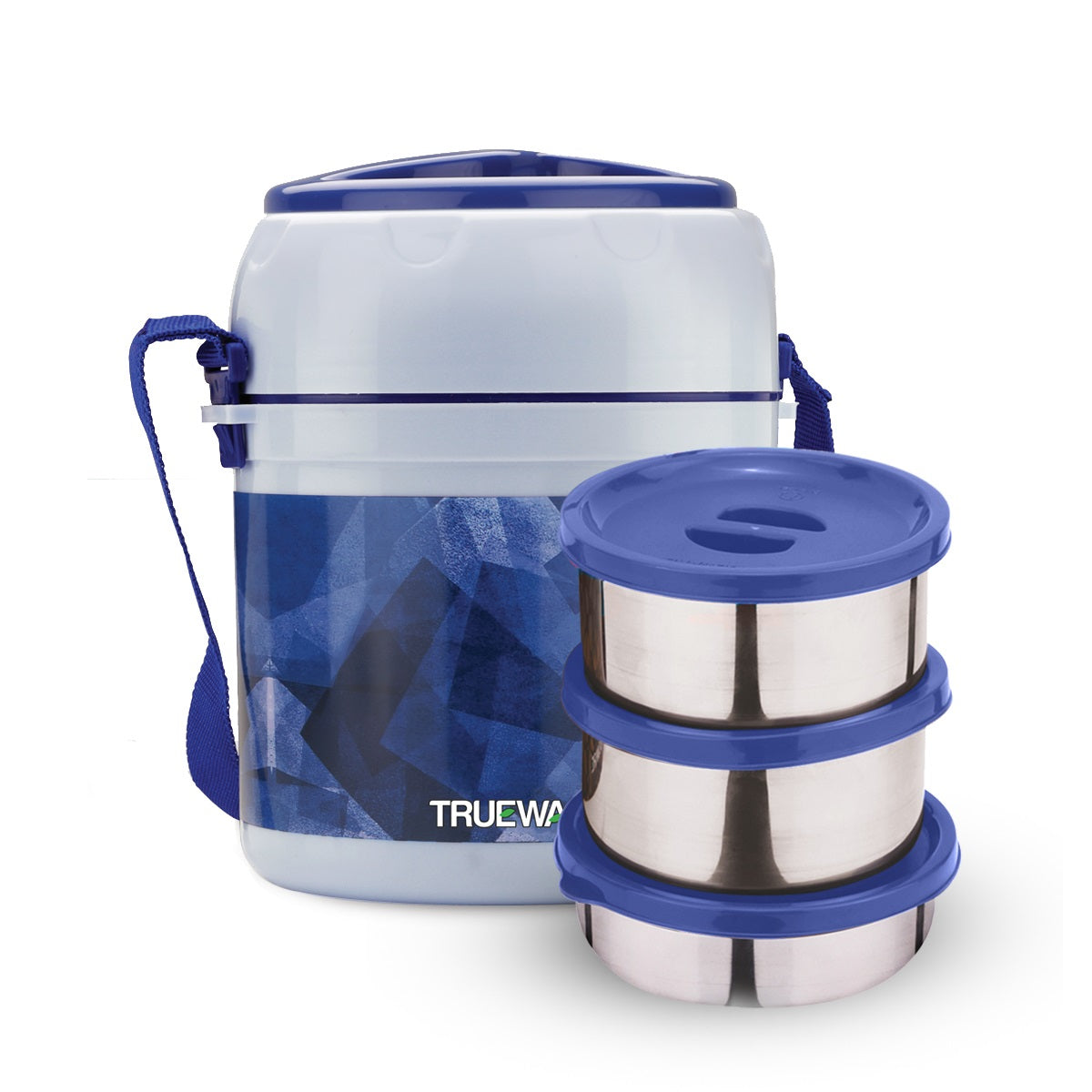 TRUEWARE Office Plus 2 Lunch Box with 3 Stainless Steel Container,300ml X2 , 200Ml X 1 Brown