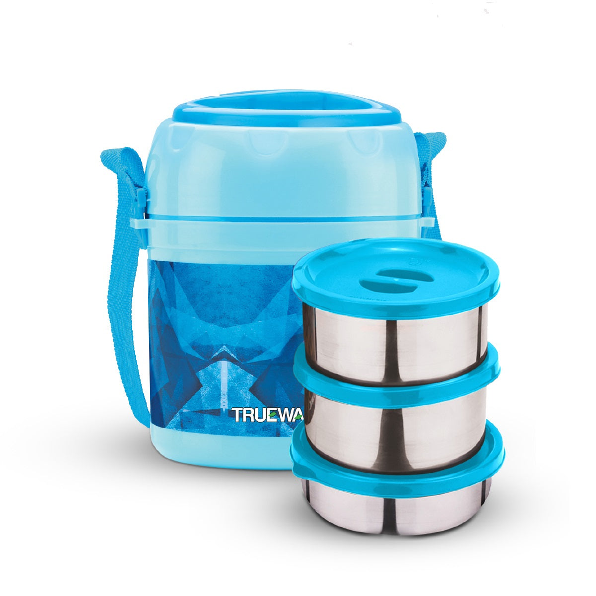 TRUEWARE Office Plus 2 Lunch Box with 3 Stainless Steel Container,300ml X2 , 200Ml X 1 Brown