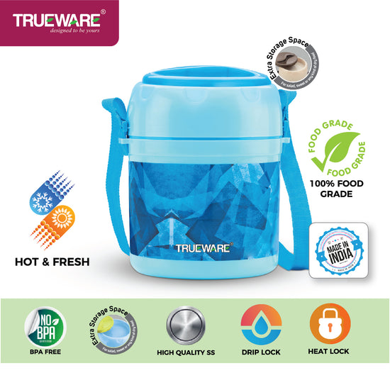TRUEWARE Office Plus 2 Lunch Box with 3 Stainless Steel Container,300ml X2 , 200Ml X 1 Brown
