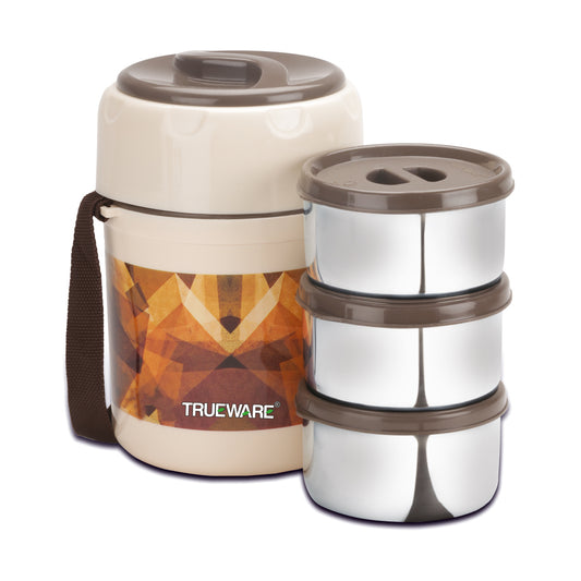 TRUEWARE Office Plus 3 Lunch Box with 3 Stainless Steel Container,300ml X3