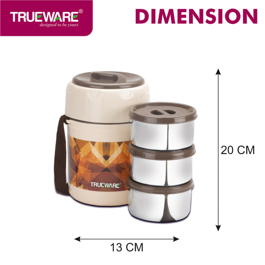 TRUEWARE Office Plus 3 Lunch Box with 3 Stainless Steel Container,300ml X3