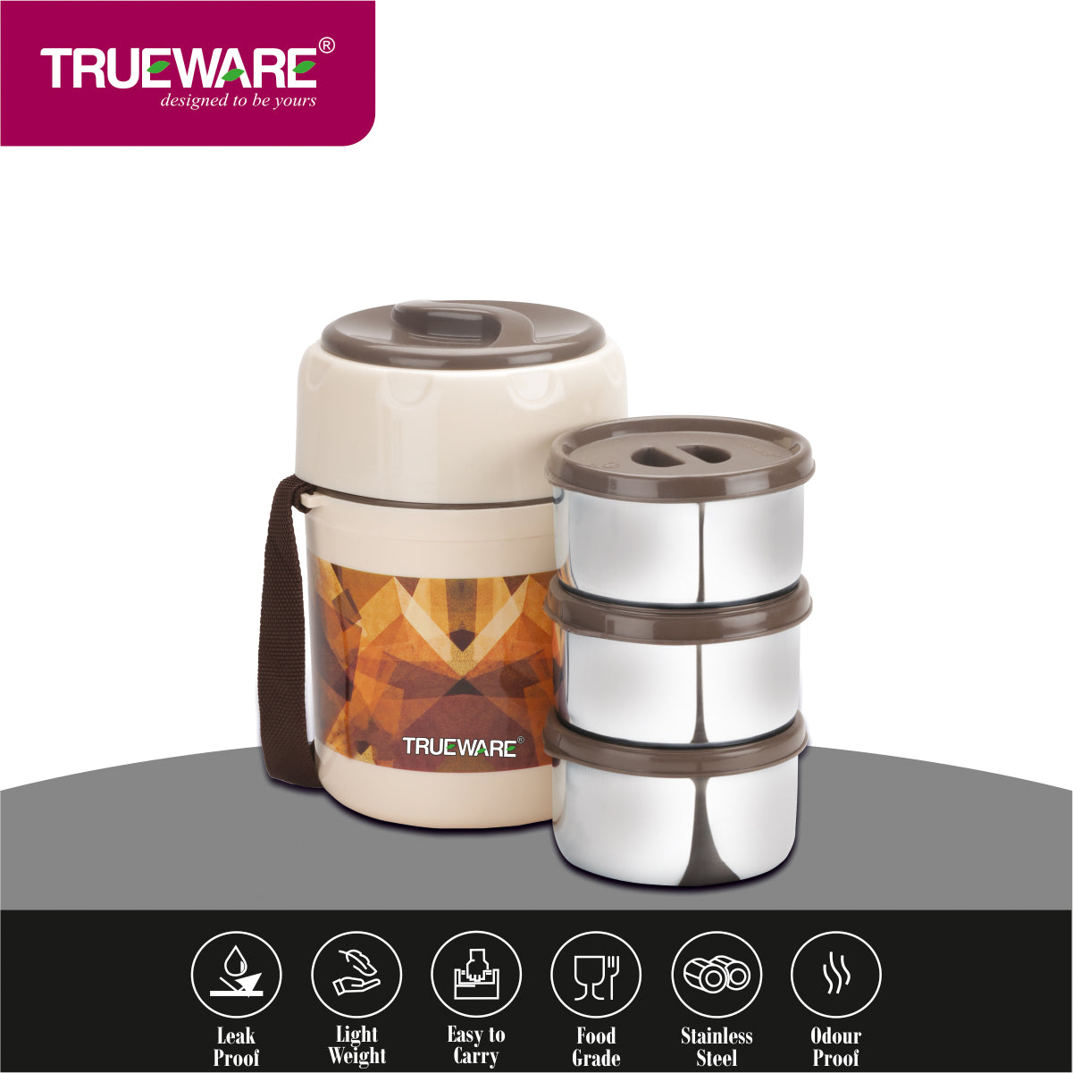 TRUEWARE Office Plus 3 Lunch Box with 3 Stainless Steel Container,300ml X3