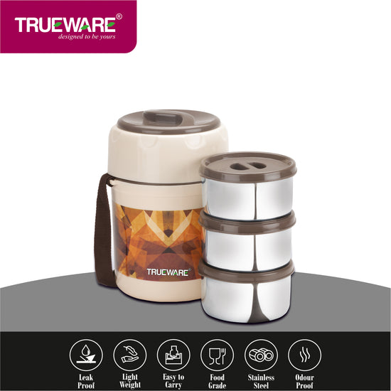 TRUEWARE Office Plus 3 Lunch Box with 3 Stainless Steel Container,300ml X3