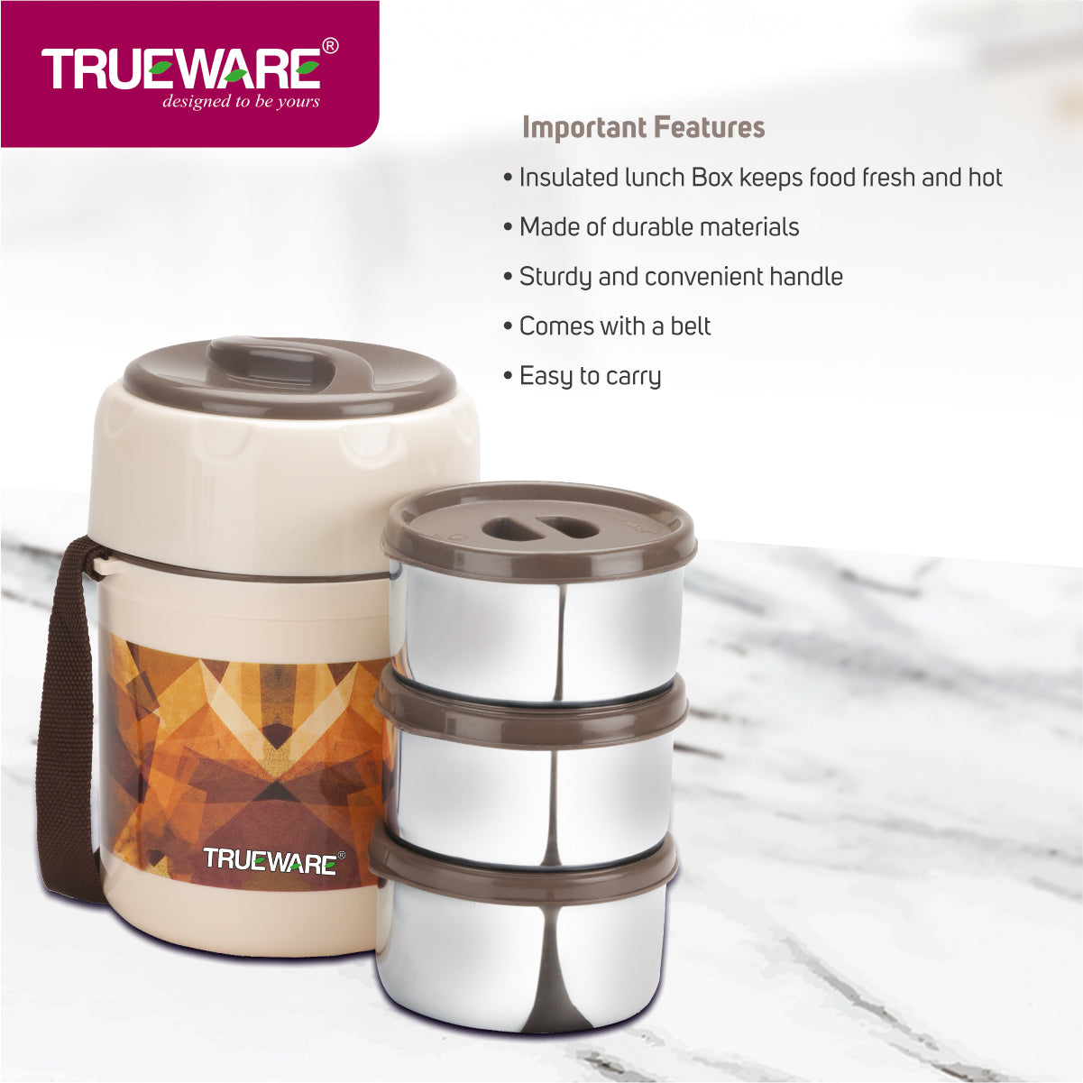 TRUEWARE Office Plus 3 Lunch Box with 3 Stainless Steel Container,300ml X3