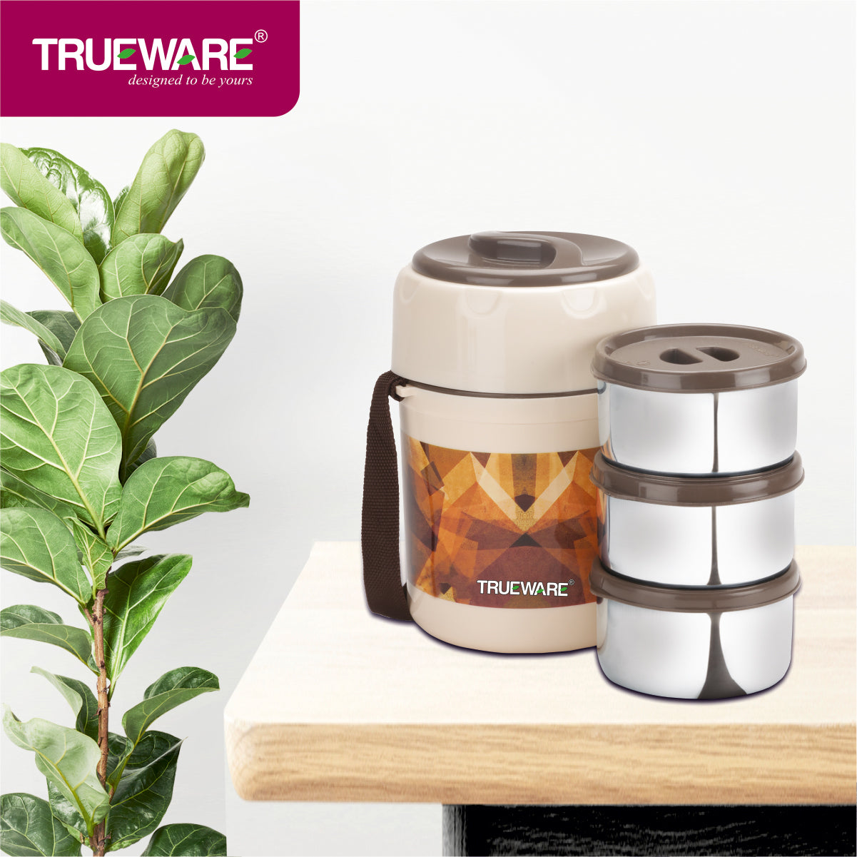 TRUEWARE Office Plus 3 Lunch Box with 3 Stainless Steel Container,300ml X3