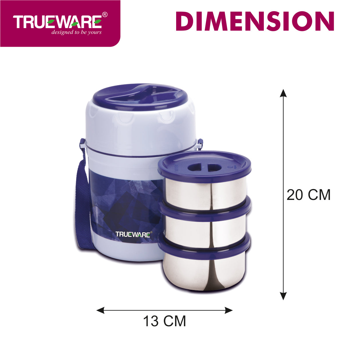 TRUEWARE Office Plus 3 Lunch Box with 3 Stainless Steel Container,300ml X3