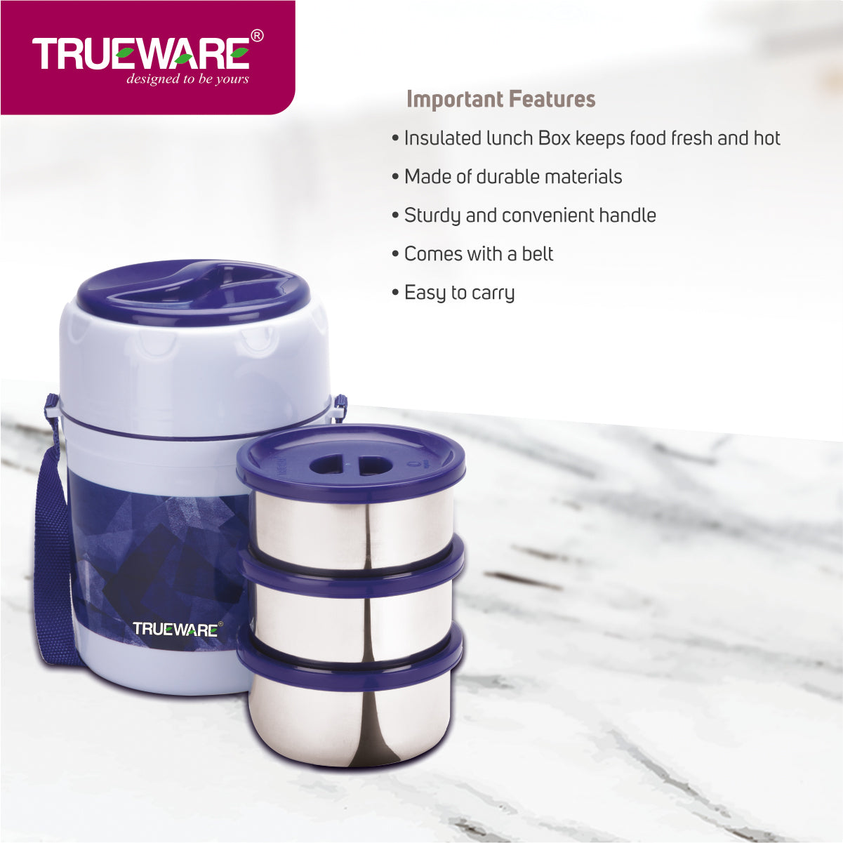 TRUEWARE Office Plus 3 Lunch Box with 3 Stainless Steel Container,300ml X3