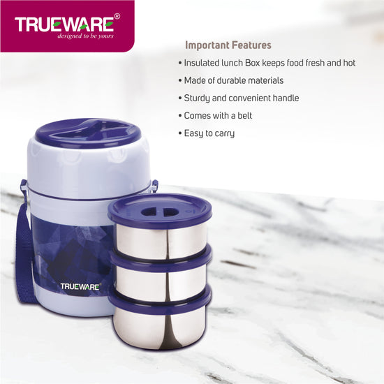 TRUEWARE Office Plus 3 Lunch Box with 3 Stainless Steel Container,300ml X3