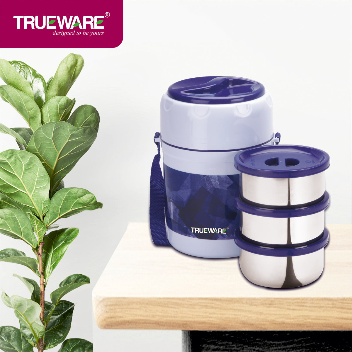 TRUEWARE Office Plus 3 Lunch Box with 3 Stainless Steel Container,300ml X3