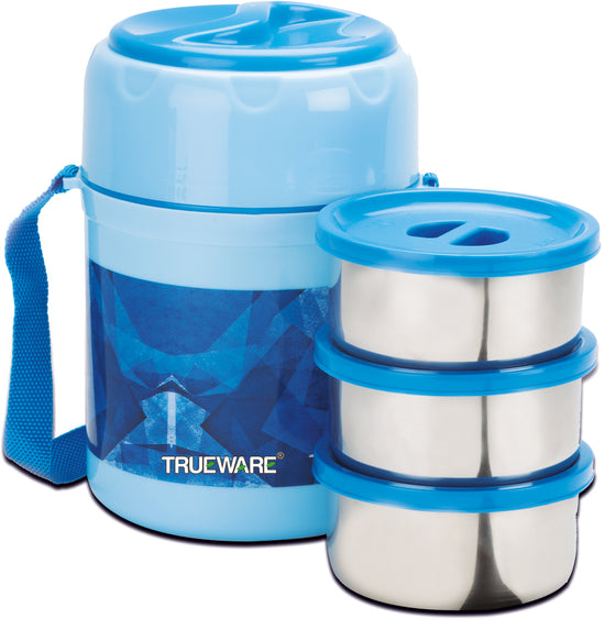 TRUEWARE Office Plus 3 Lunch Box with 3 Stainless Steel Container,300ml X3
