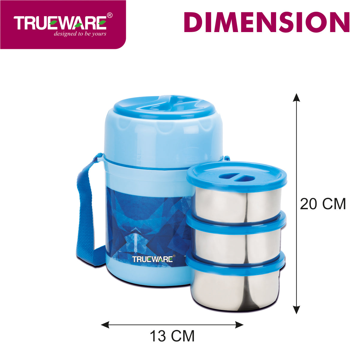 TRUEWARE Office Plus 3 Lunch Box with 3 Stainless Steel Container,300ml X3