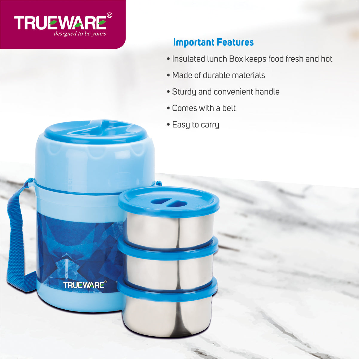 TRUEWARE Office Plus 3 Lunch Box with 3 Stainless Steel Container,300ml X3