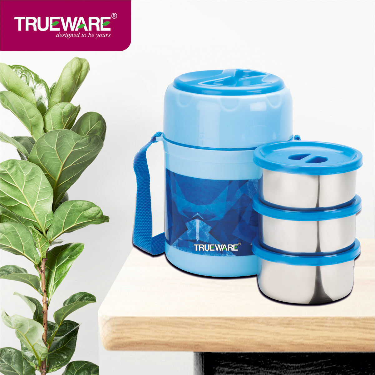 TRUEWARE Office Plus 3 Lunch Box with 3 Stainless Steel Container,300ml X3