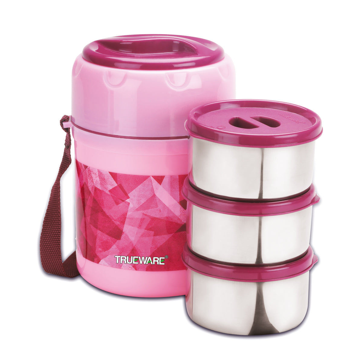 TRUEWARE Office Plus 3 Lunch Box with 3 Stainless Steel Container,300ml X3