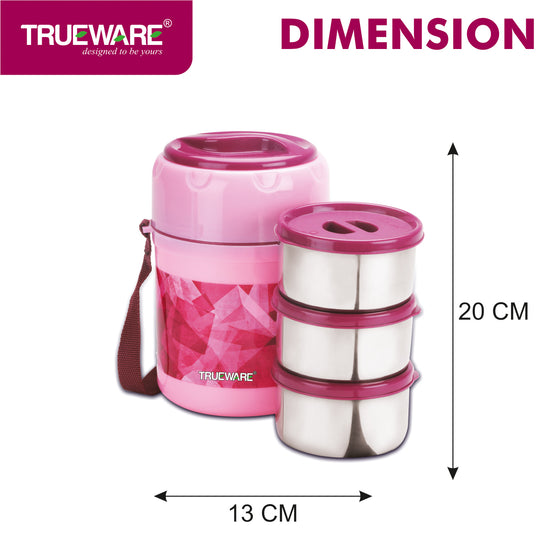 TRUEWARE Office Plus 3 Lunch Box with 3 Stainless Steel Container,300ml X3