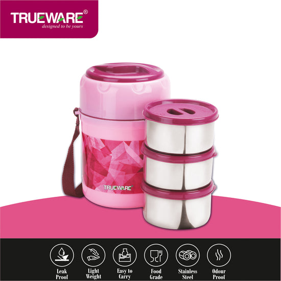 TRUEWARE Office Plus 3 Lunch Box with 3 Stainless Steel Container,300ml X3