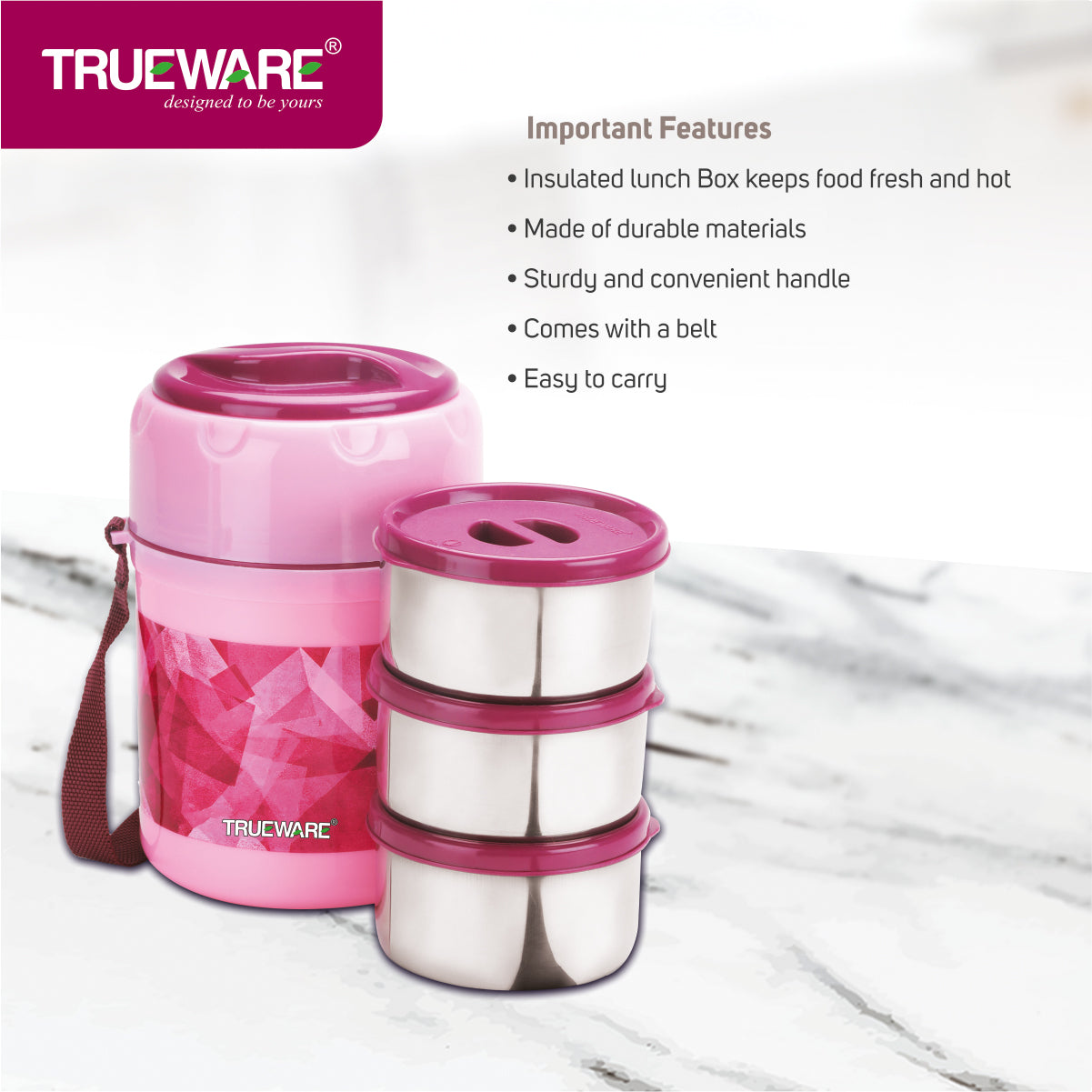TRUEWARE Office Plus 3 Lunch Box with 3 Stainless Steel Container,300ml X3