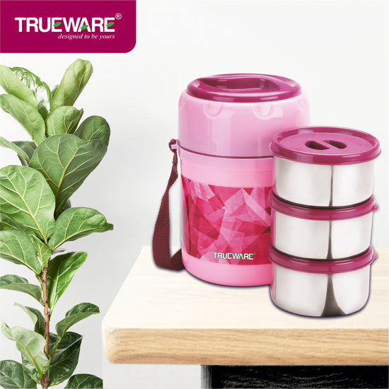 TRUEWARE Office Plus 3 Lunch Box with 3 Stainless Steel Container,300ml X3