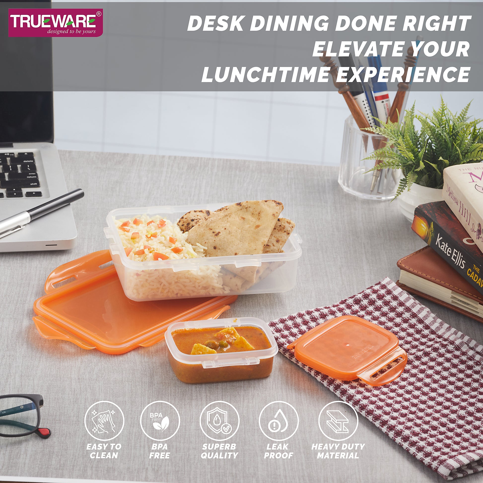 Trueware Tiffinline School Mate Plastic Kids Lunch Box Big Box | 500 ML & Small 150 ML