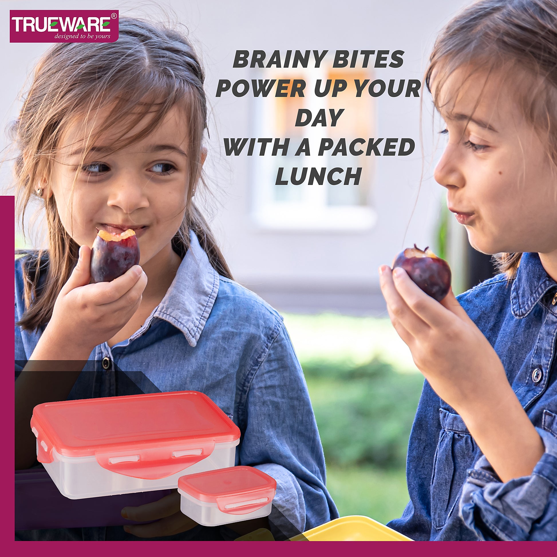 Trueware Tiffinline School Mate Plastic Kids Lunch Box Big Box | 500 ML & Small 150 ML